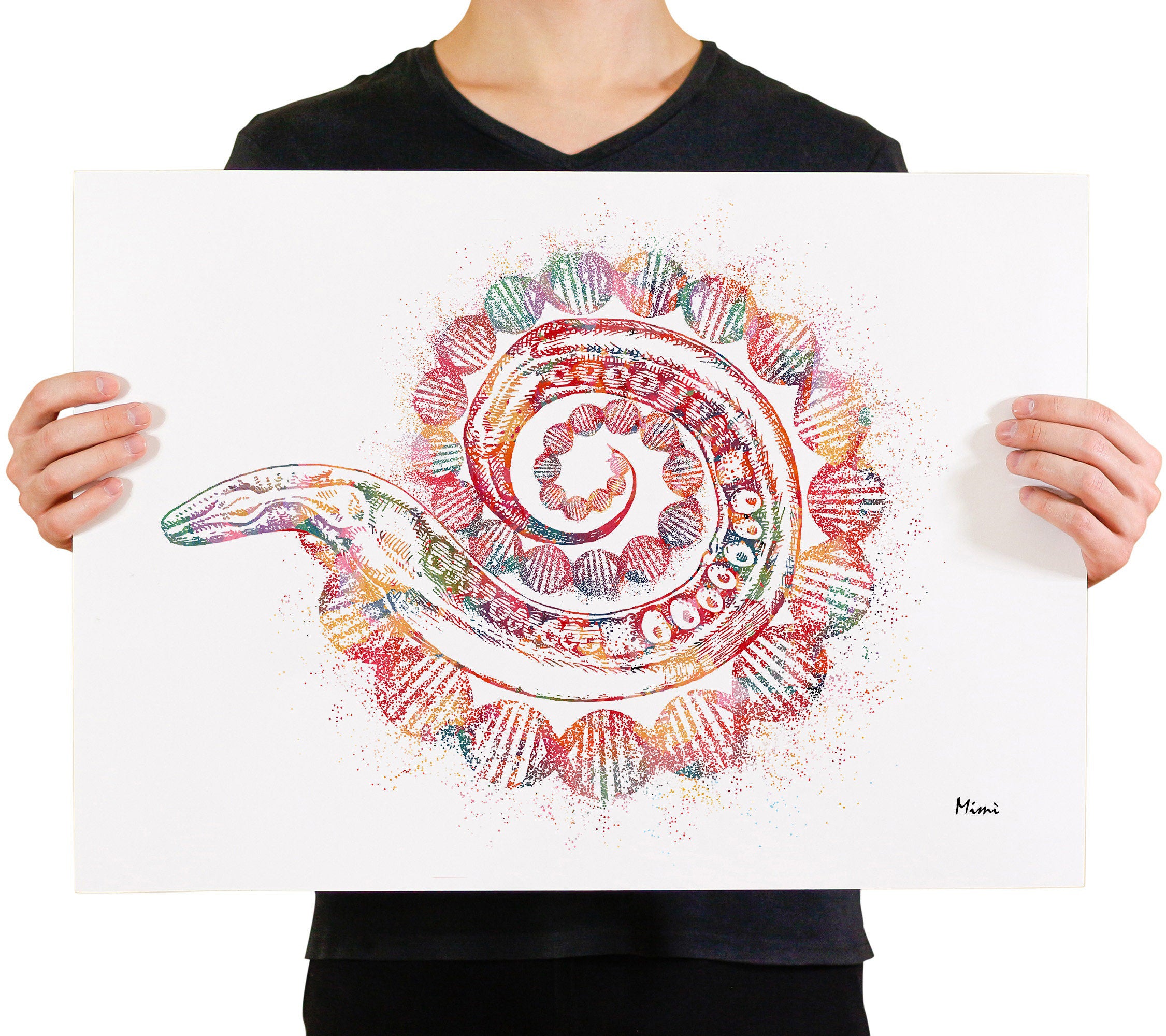 C. Elegans And DNA Relation Science Watercolor Print Web Image 4
