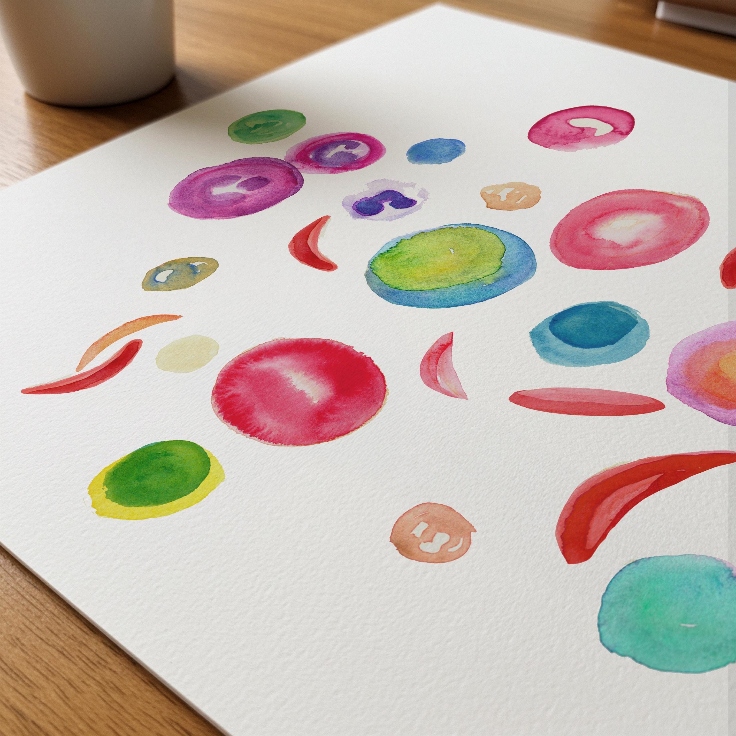 Colorful sickle cell anemia watercolor print close-up image