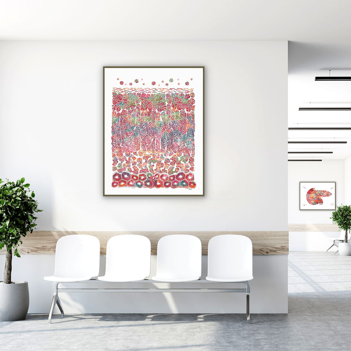 adrenal cortex histology watercolor print hanging in a clinic waiting room