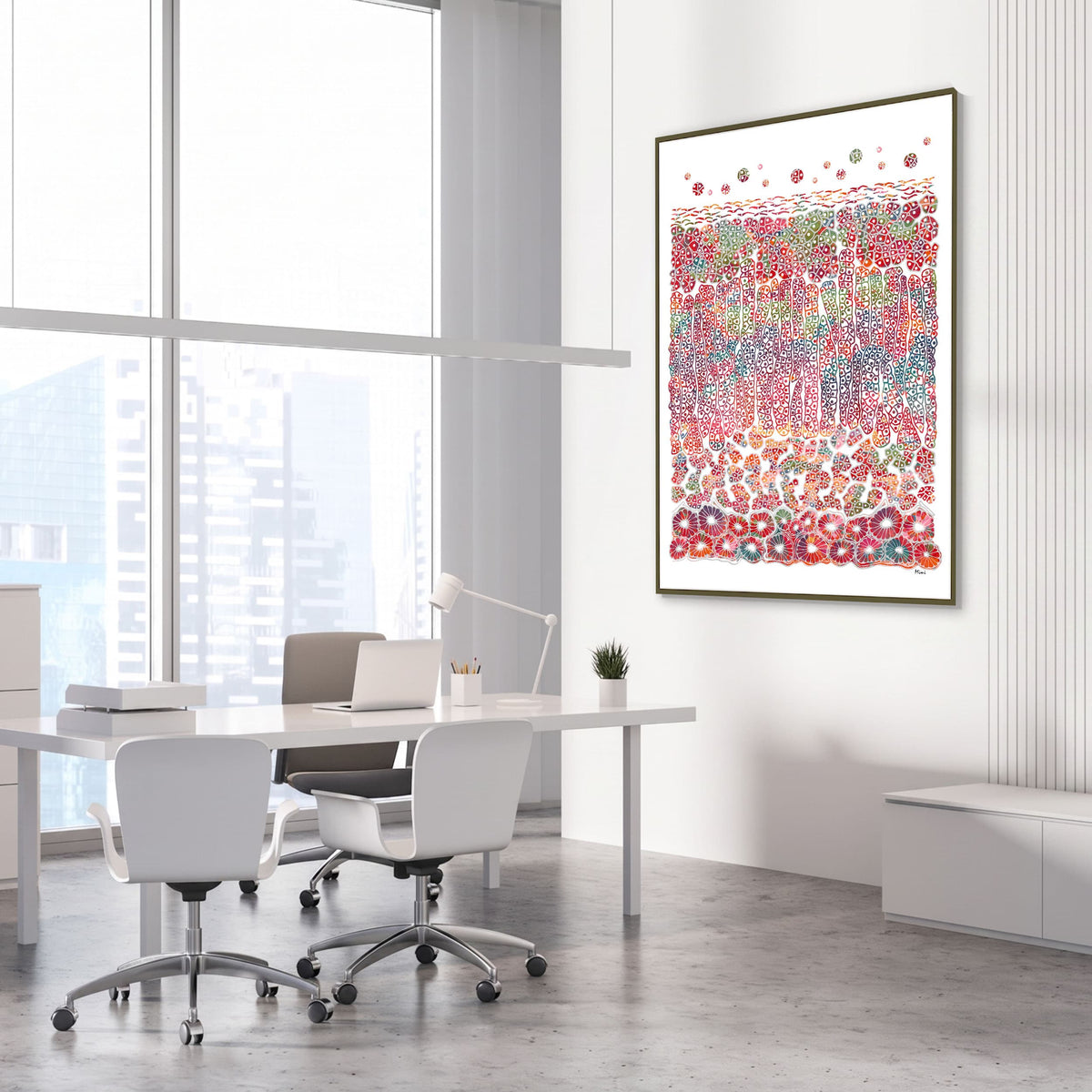 adrenal cortex histology watercolor print hanging in an endocrinology clinic