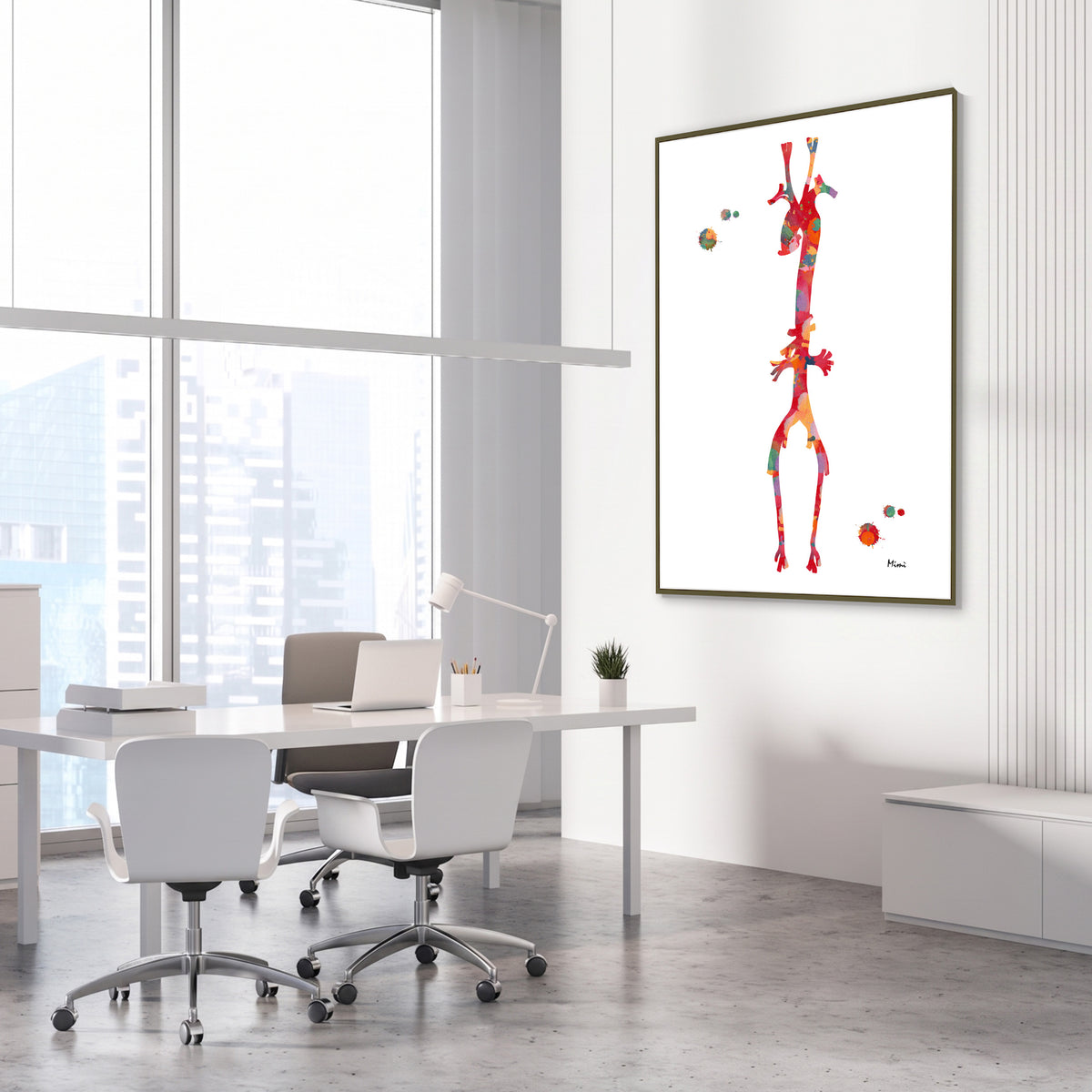 Framed aorta anatomy watercolor print in a vascular clinic