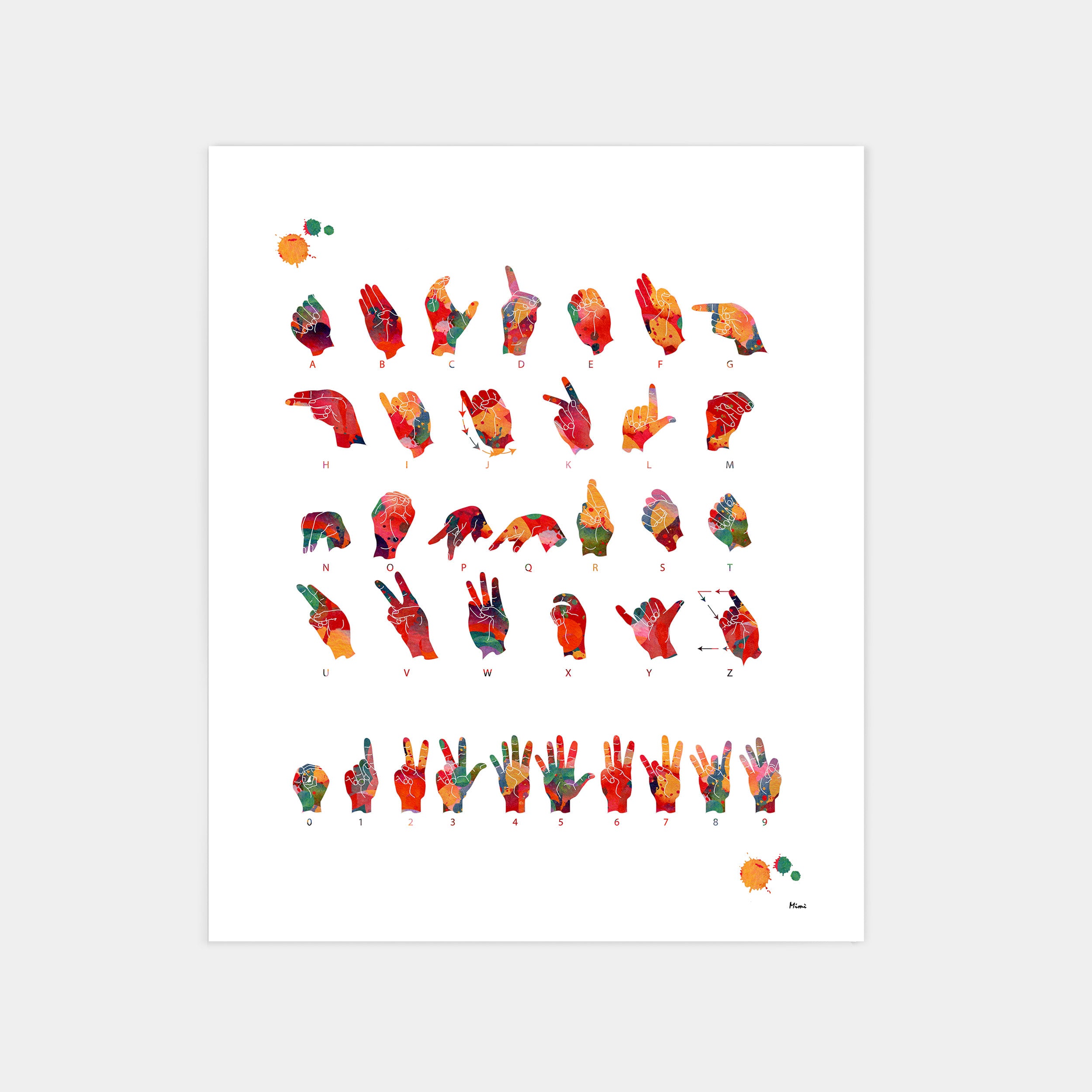 ASL Alphabet watercolor art print for audiology clinic wall decor