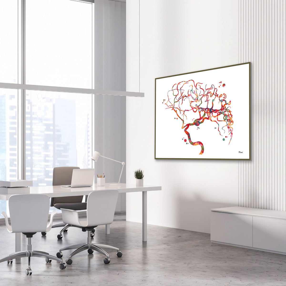 cerebral aneurysm watercolor print hanging in a neurology clinic