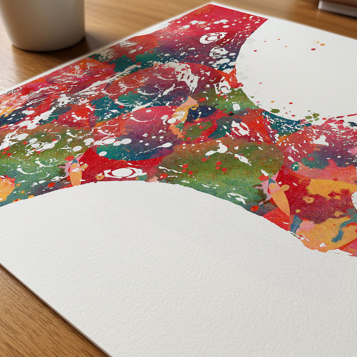 Close-up of cochlea histology watercolor print showing paper texture and grain