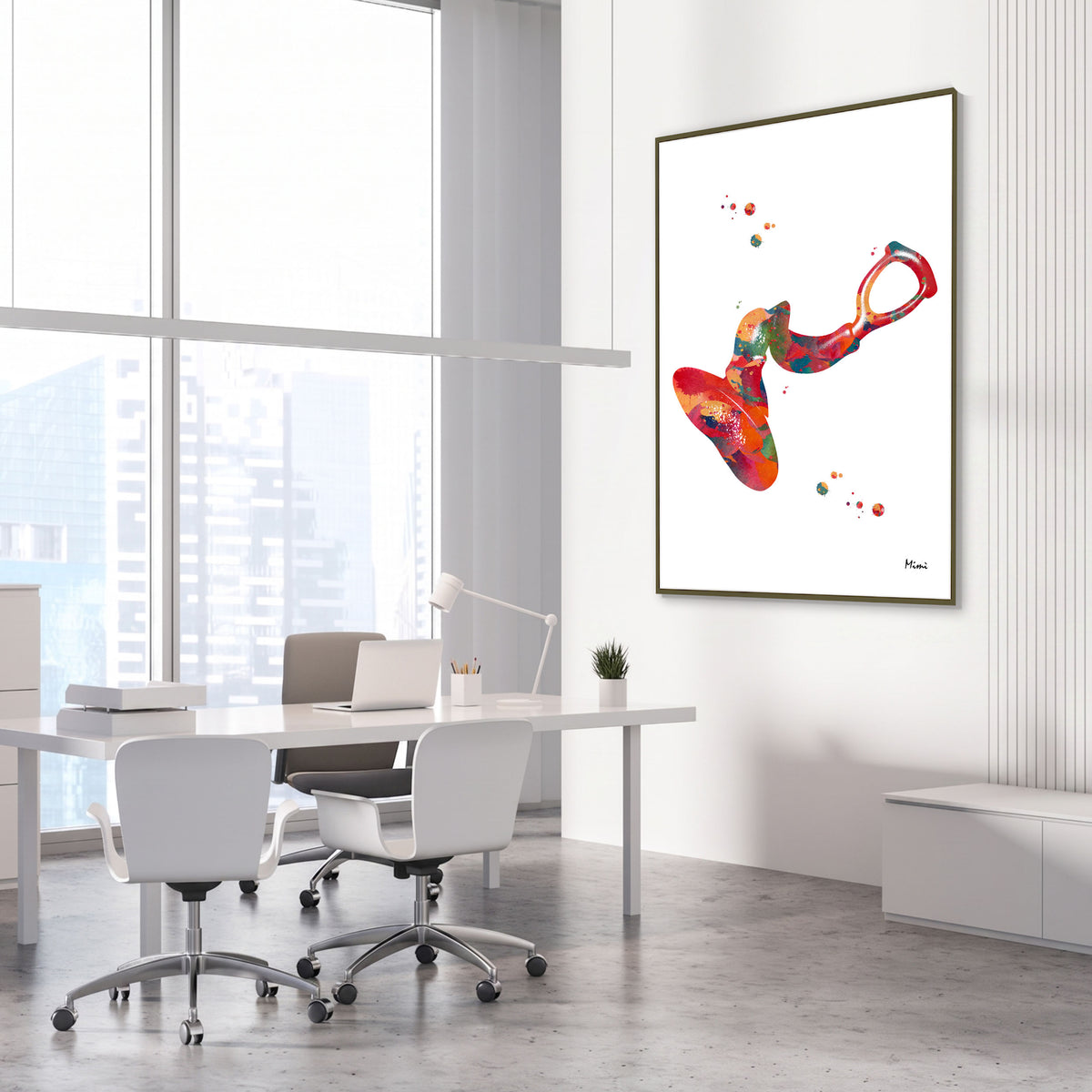 Framed eardrum anatomy watercolor print in an ENT clinic