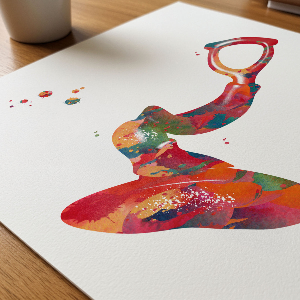 Close-up of eardrum anatomy watercolor print showing paper texture and grain