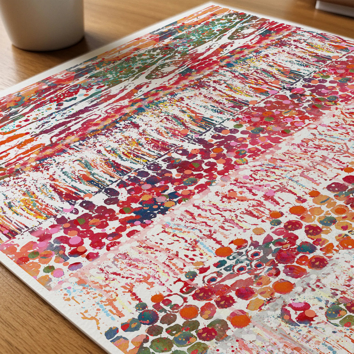 Close-up of eye anatomy & retina layers watercolor print showing paper texture and grain