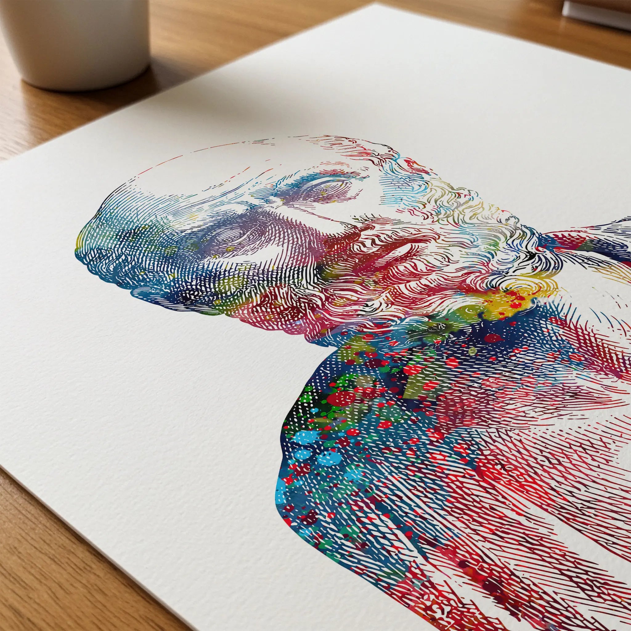 Close-up of hippocratic oath watercolor print showing paper texture and grain
