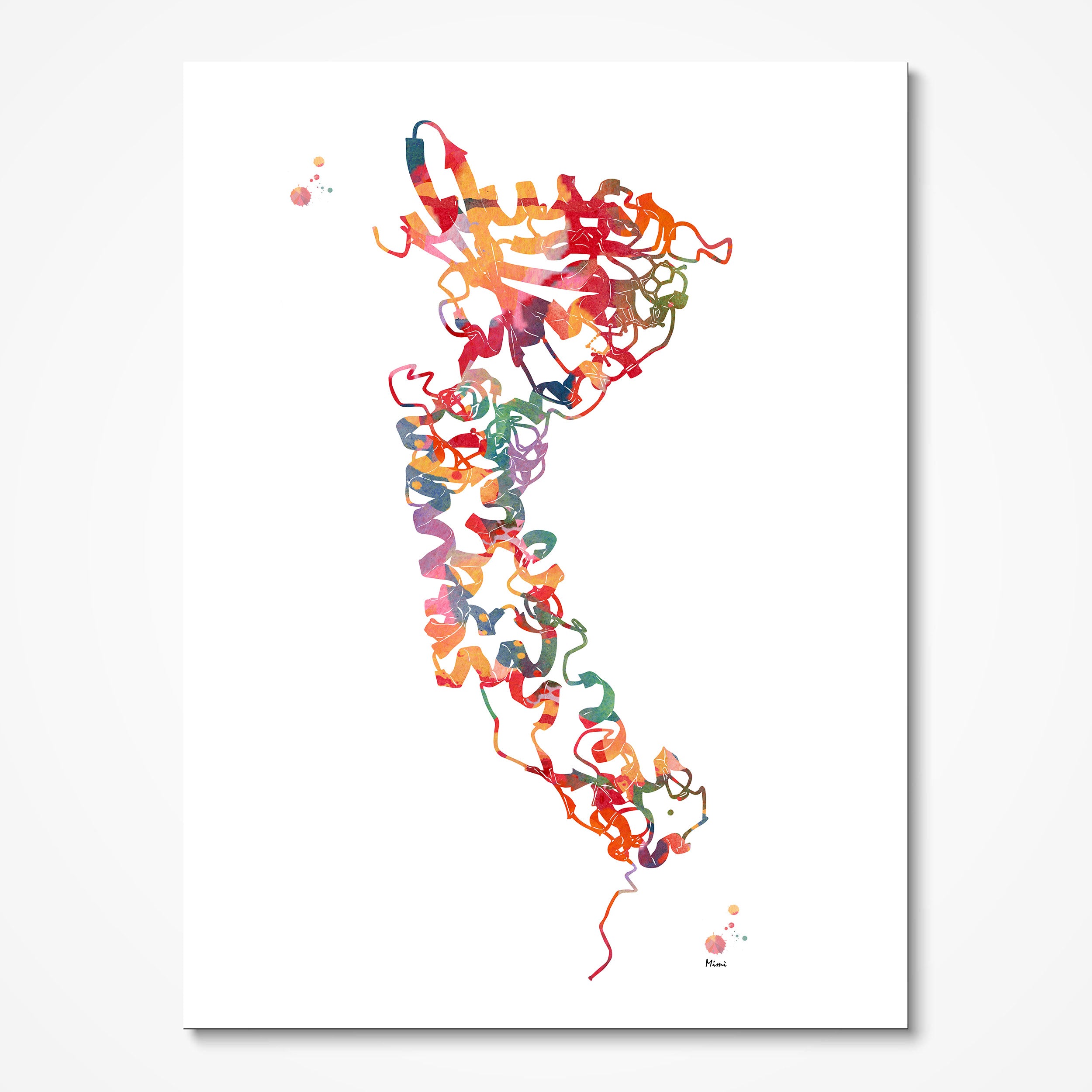 Human Protein Molecular Structure watercolor art print for science lab wall decor