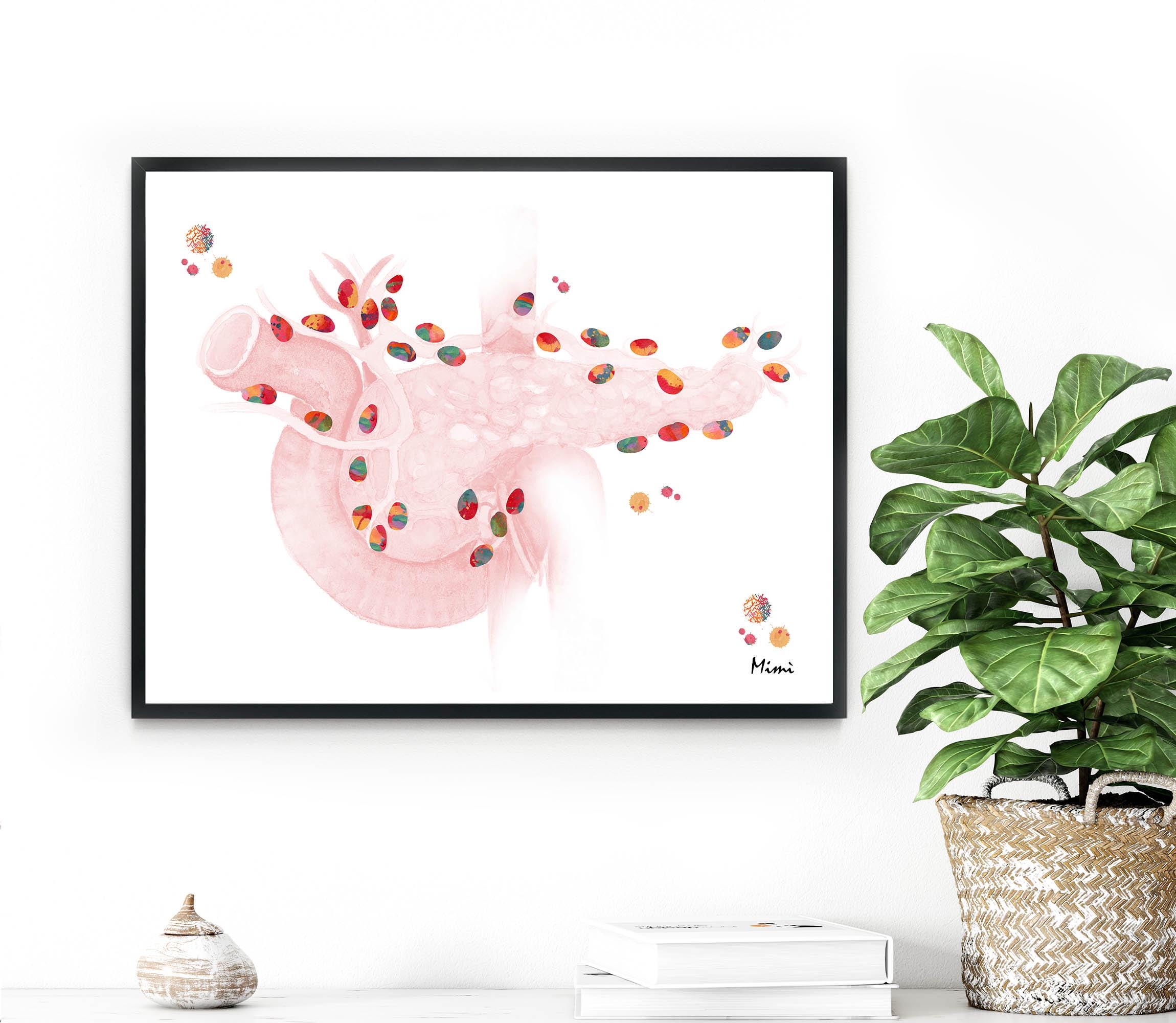 Watercolor print showing the lymph nodes of the human pancreas listing image 3