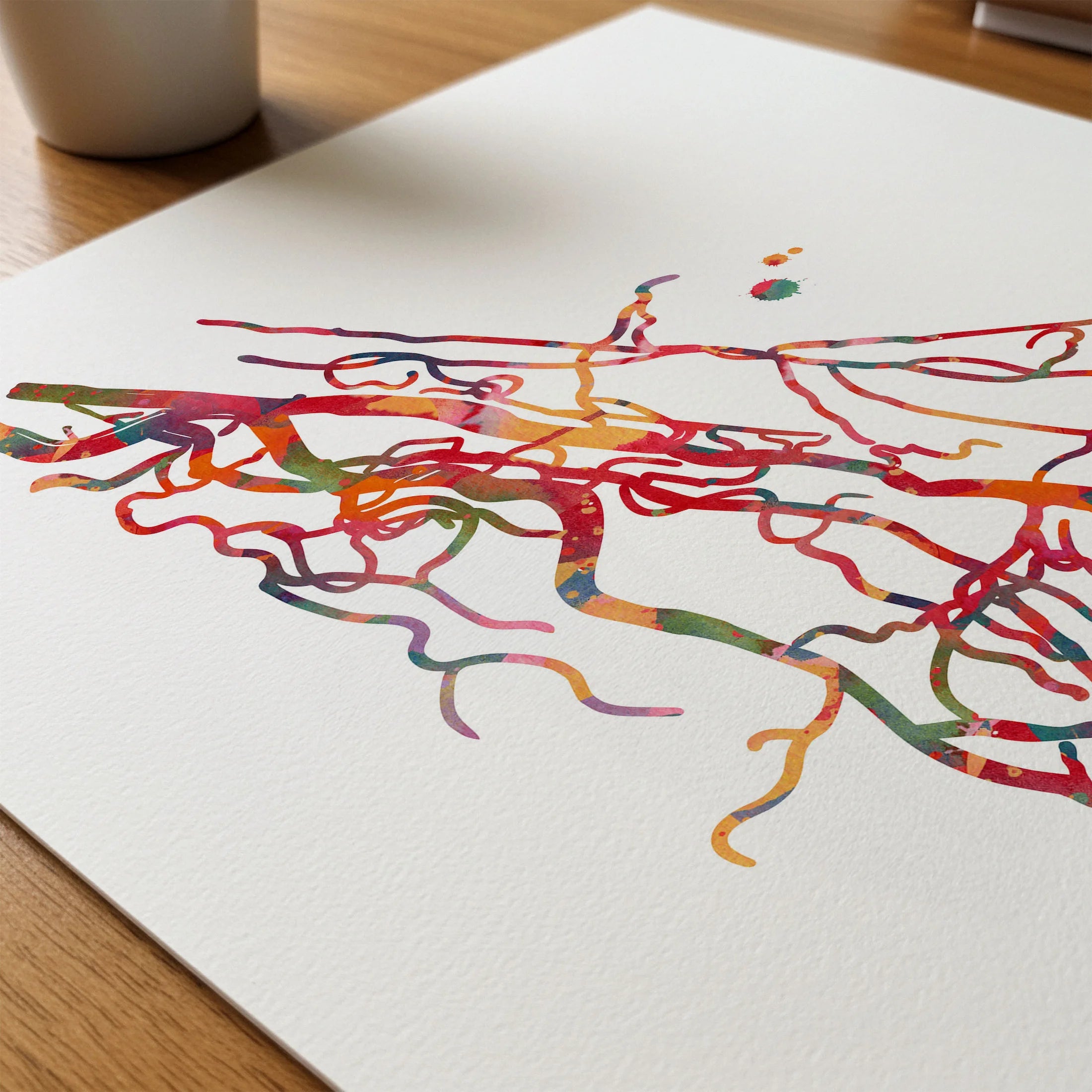 Close-up of a upper limb arteries watercolor print showing texture and grain