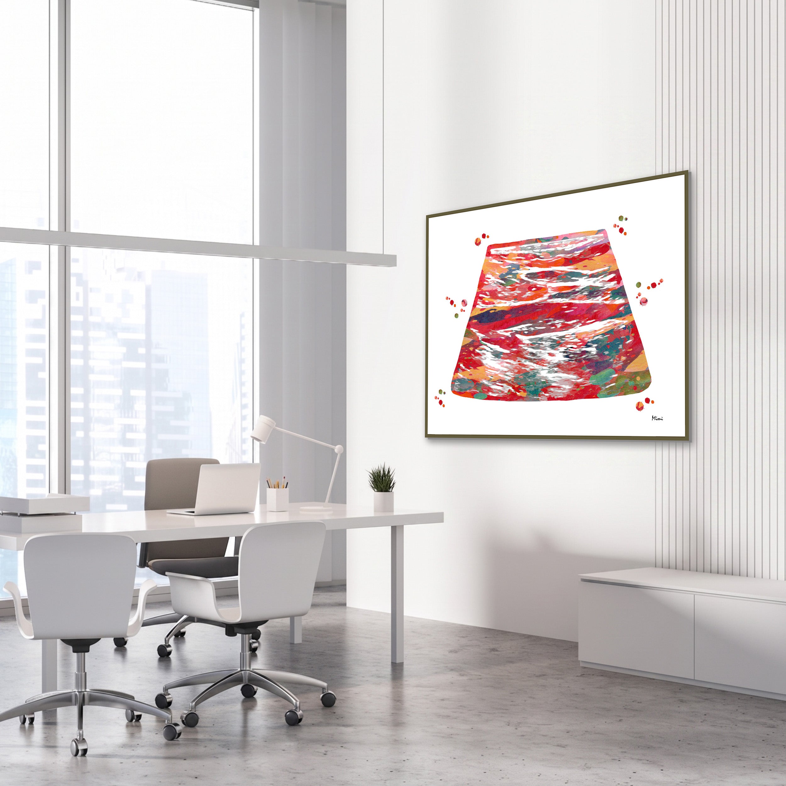Framed venous ultrasound watercolor print in a vascular clinic
