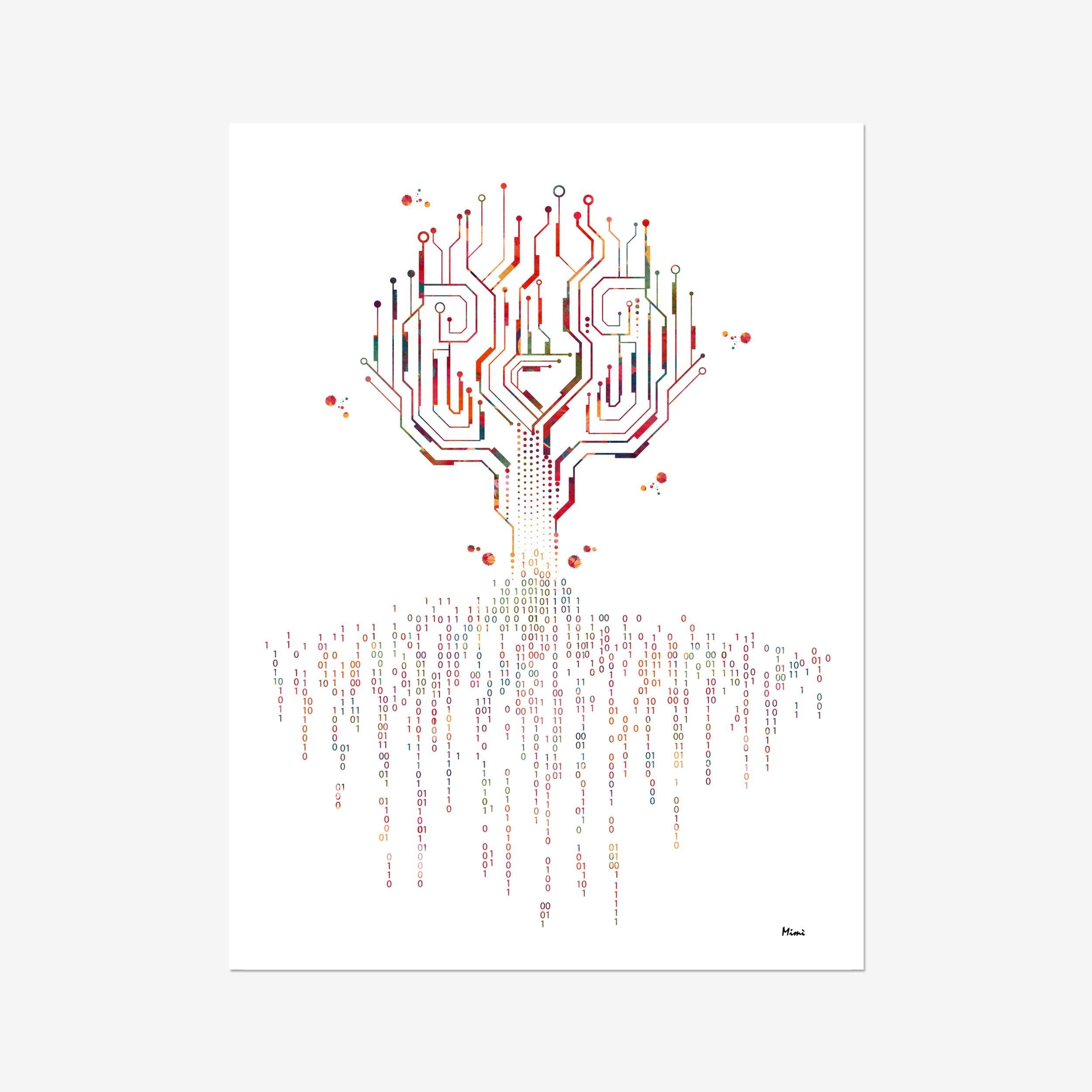 Abstract Tree With Binary Code Roots Science Art Print