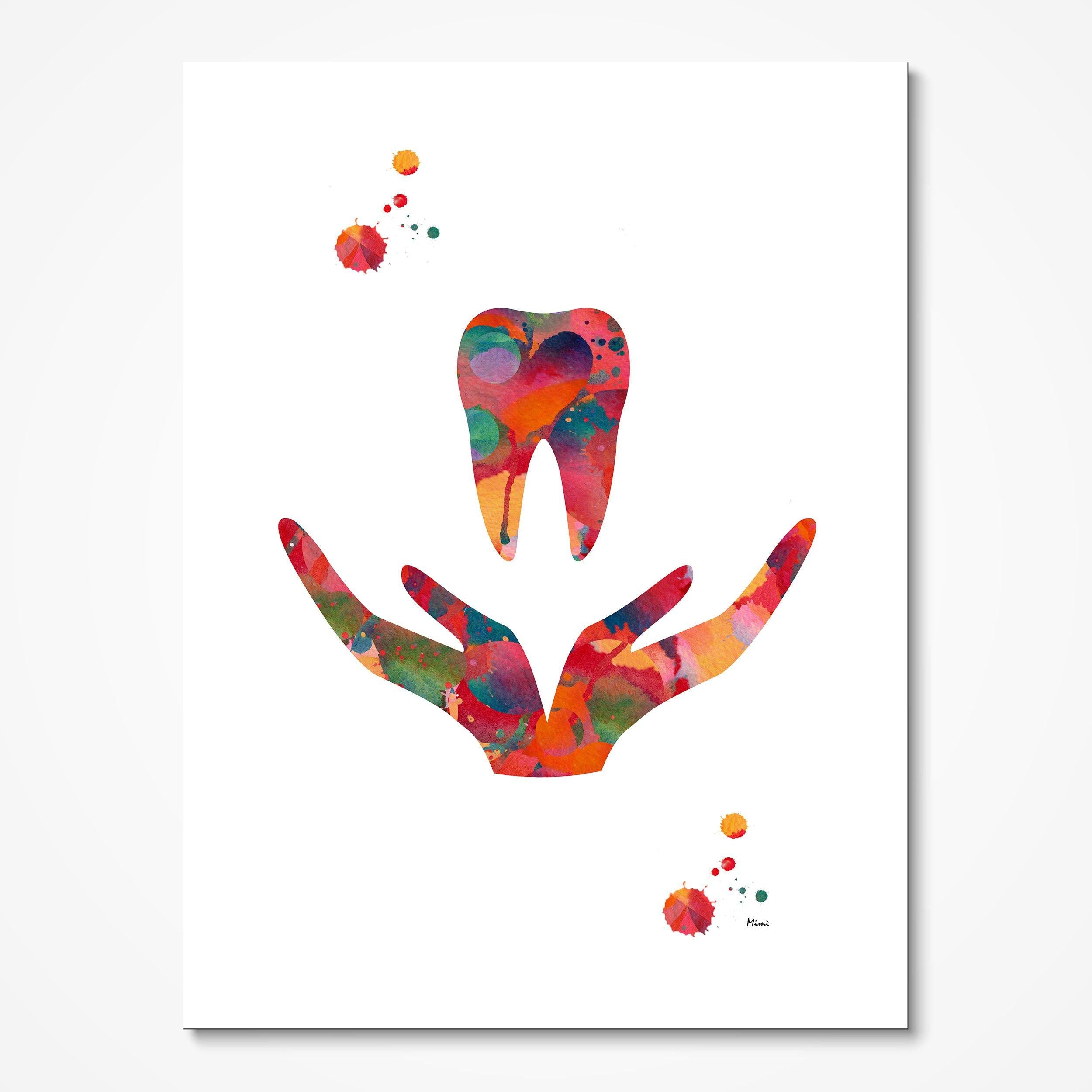 Dental Care Symbol Watercolor Print Dentist Clinic Wall Decor Anatomy Poster Stomatology Print