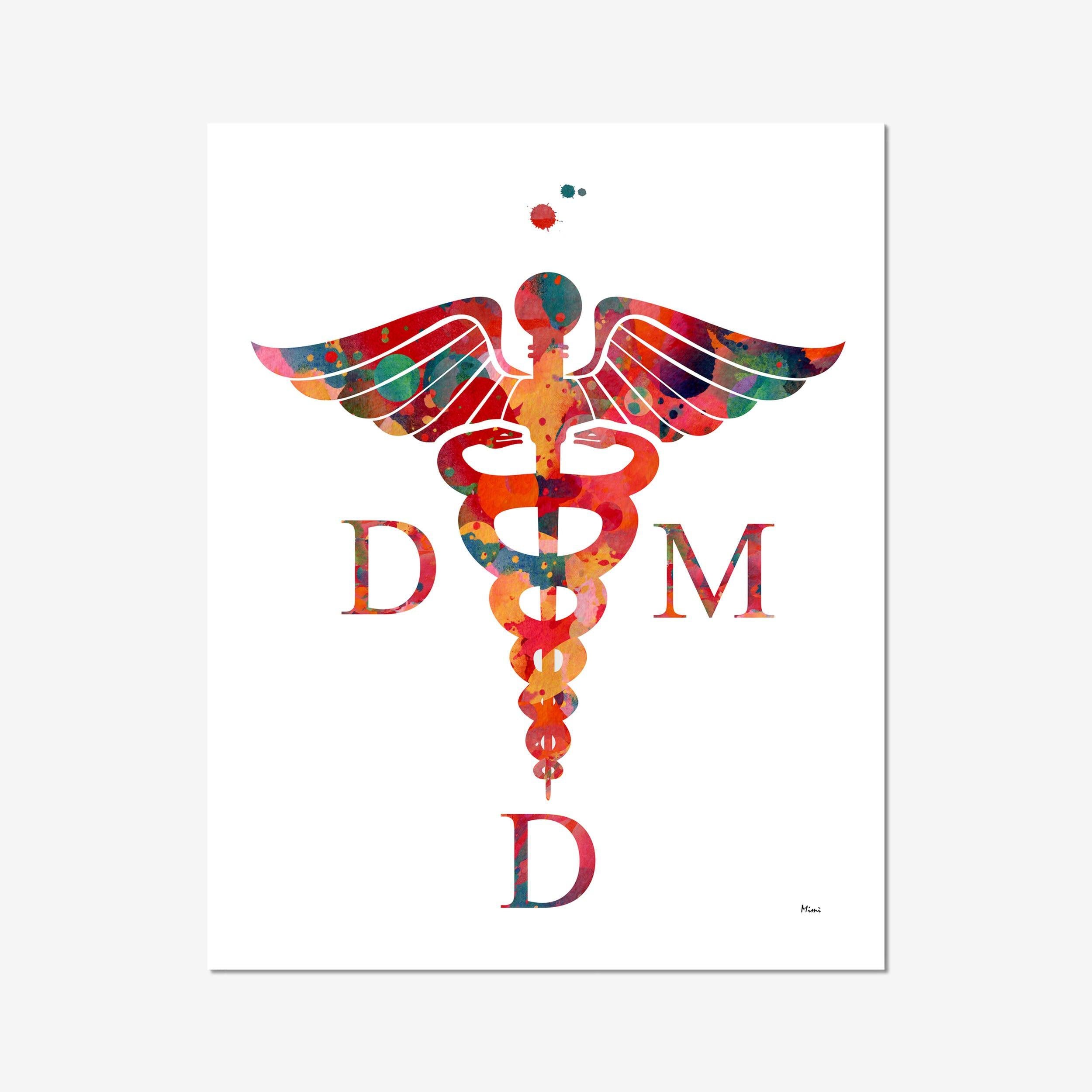 Dentist Caduceus Anatomy Print Doctor of Medicine in Dentistry DMD Caduceus Watercolor Illustration