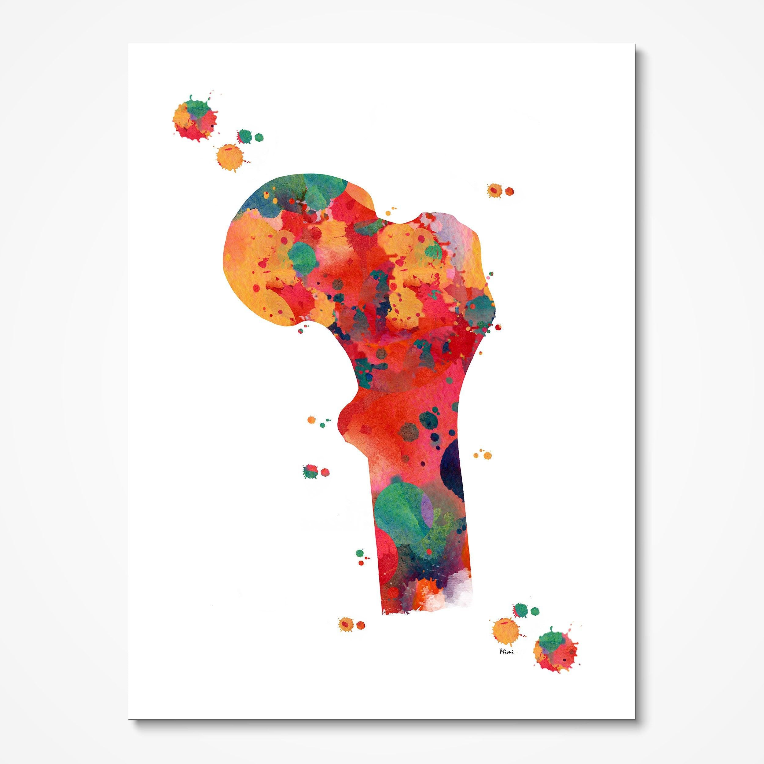 Femur Bone Anatomy Art Watercolor Print Orthopedic Clinic Wall Decor