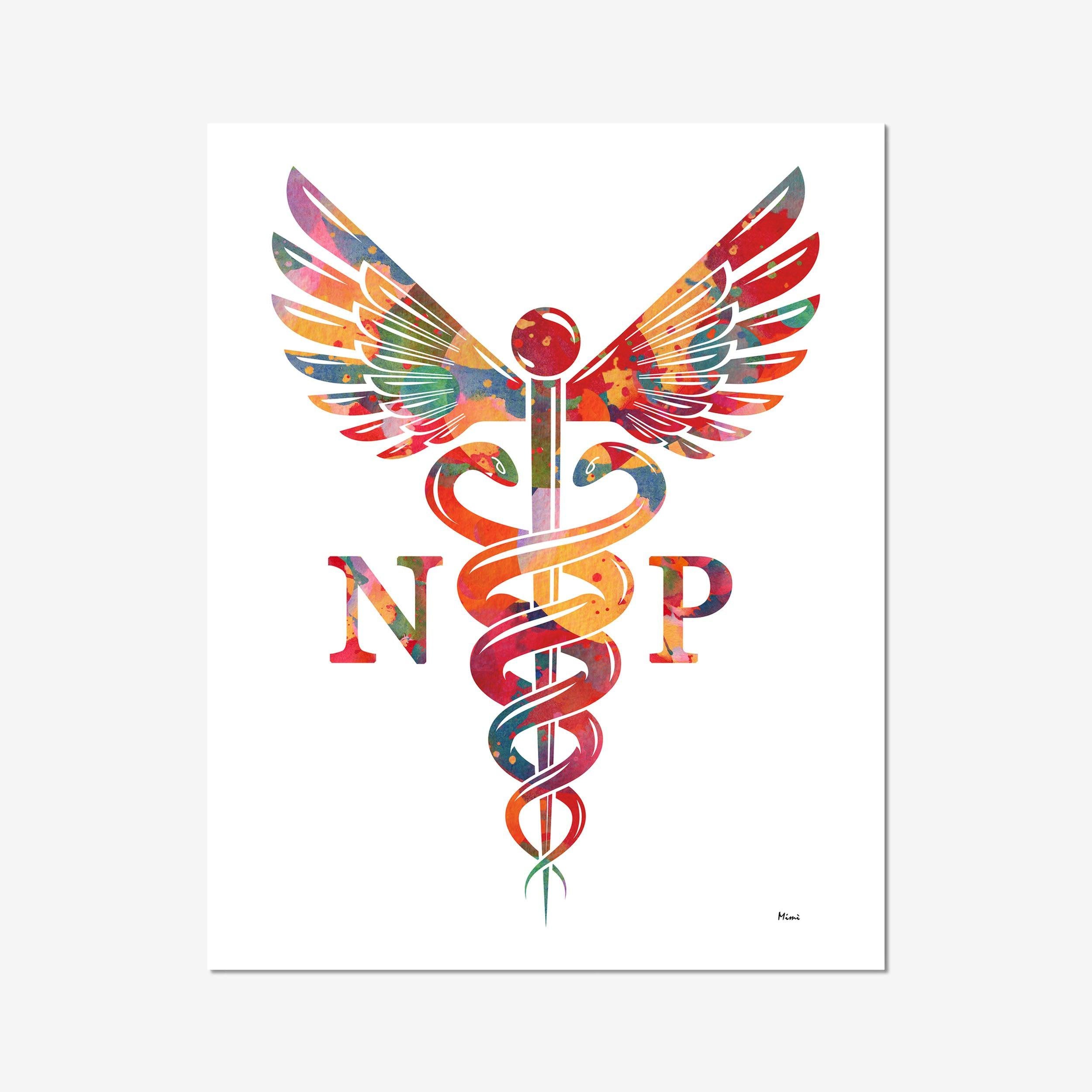 NP Nurse Practitioner Caduceus Watercolor Print Nurse Caduceus Illustration Anatomy Print Medical Profession Poster