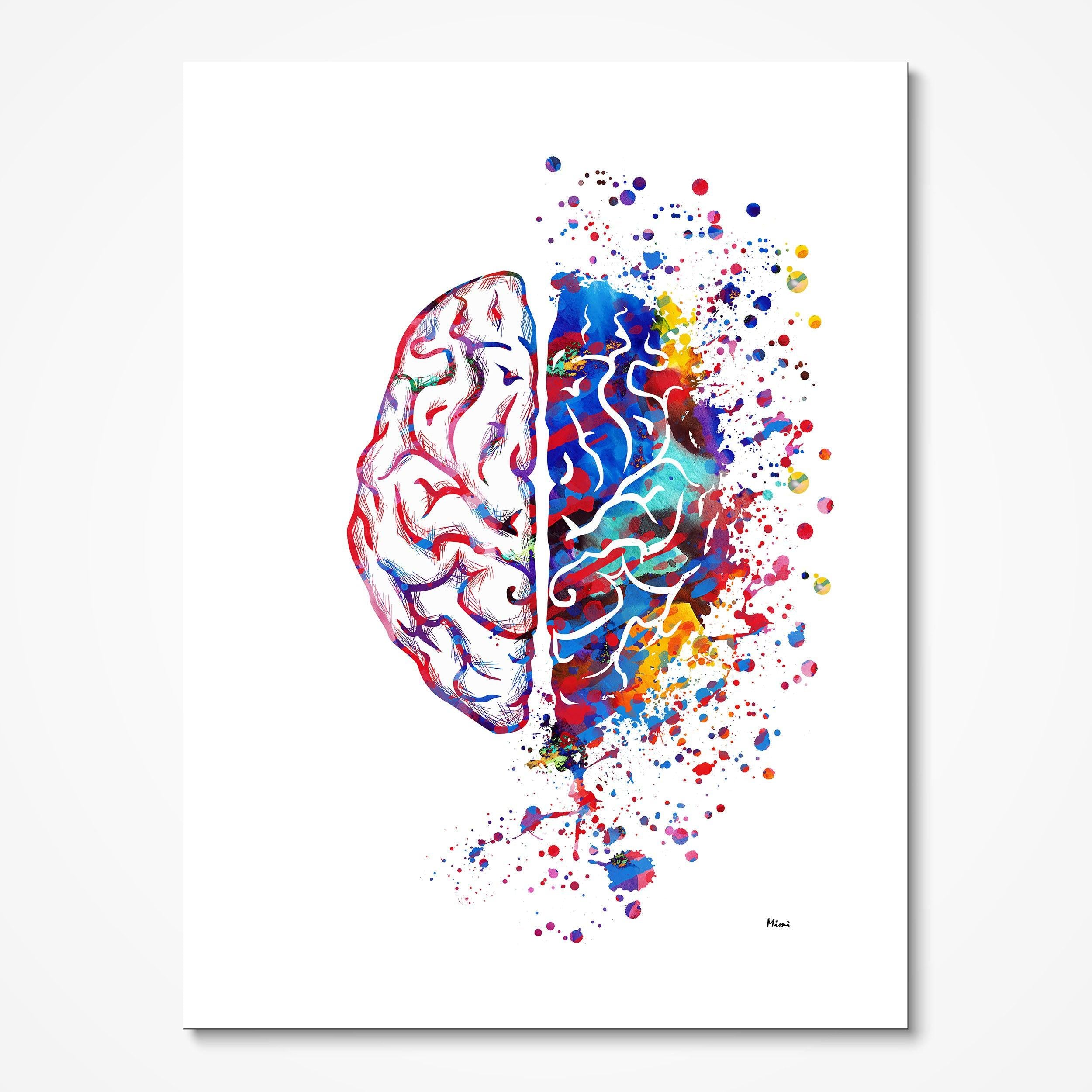 Right Brain Left Brain Watercolor Print Creative Side and Logic Side of the Brain Anatomy Art Neuroscience Poster