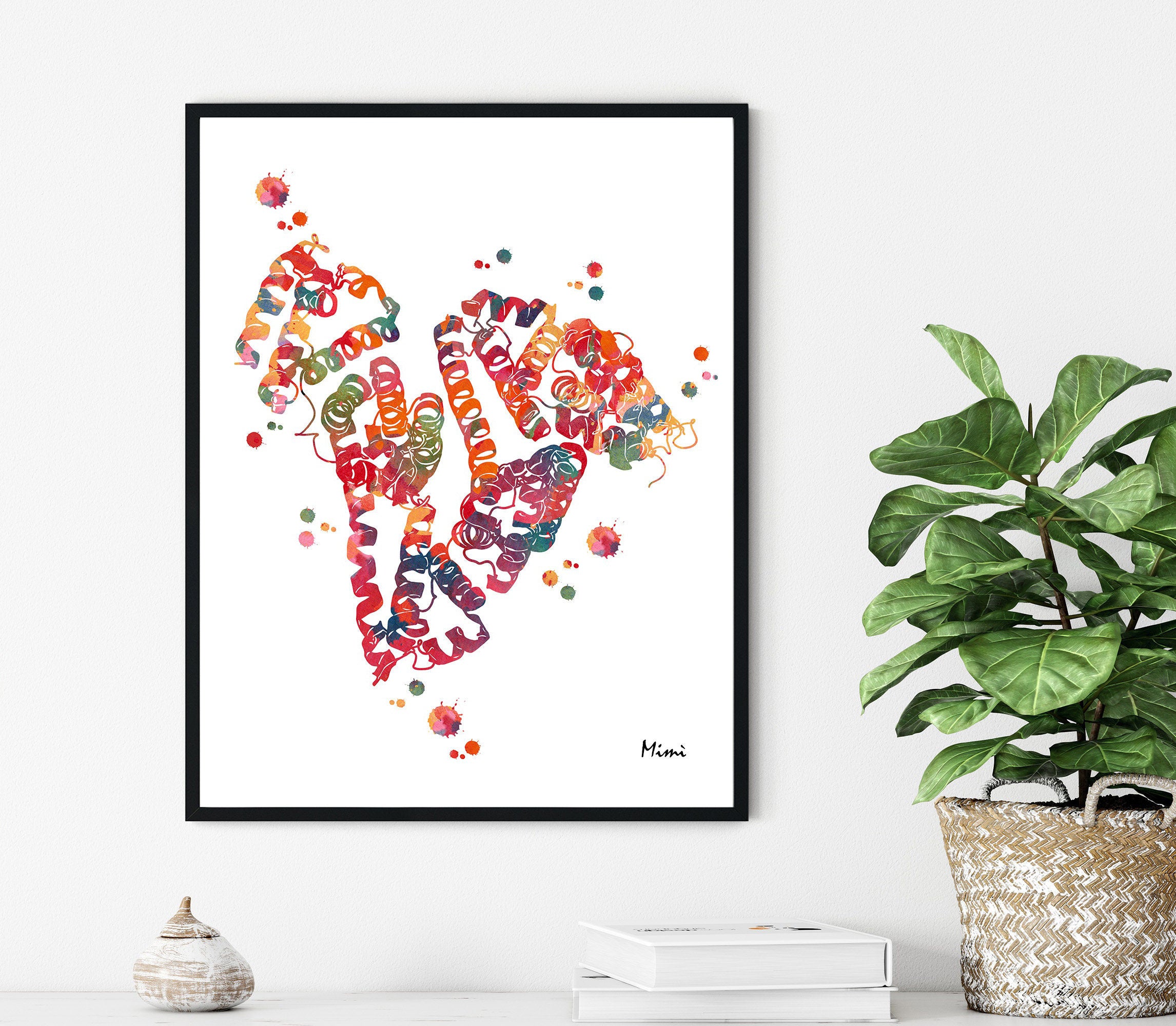 Second Image of Albumin Protein Molecular Structure Watercolor Print