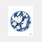 Abstract Cholesterol Crystals print with blue and white geometric shapes on a white background
