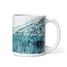 Fovea Watercolor design painted in blue- teal on a white glossy ceramics mug