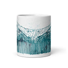 Fovea Watercolor design painted in blue- teal on a white glossy ceramics mug