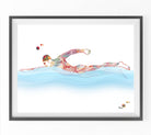 Swimmer Athlete Watercolor print showing the muscles used in Crawl Swimming Image 3