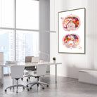 Framed abdomen cross-section watercolor print in a gastroenterology clinic