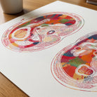 Close-up of abdomen cross-section watercolor print showing paper texture and grain