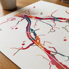 Close-up of abdominal aorta & pelvic arteries angiogram watercolor print showing texture and grain