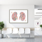 Framed abstract kidneys watercolor print in a clinic waiting room