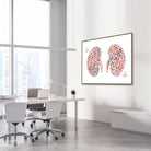 Framed abstract kidneys watercolor print in a nephrology clinic