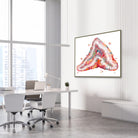 Framed adrenal glands anatomy watercolor print in an endocrinology clinic