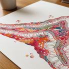 Close-up of adrenal glands anatomy watercolor print showing paper texture and grain