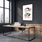 Framed alan turing watercolor print in a technology office