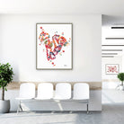 Framed albumin molecular structure watercolor print in a clinic waiting room