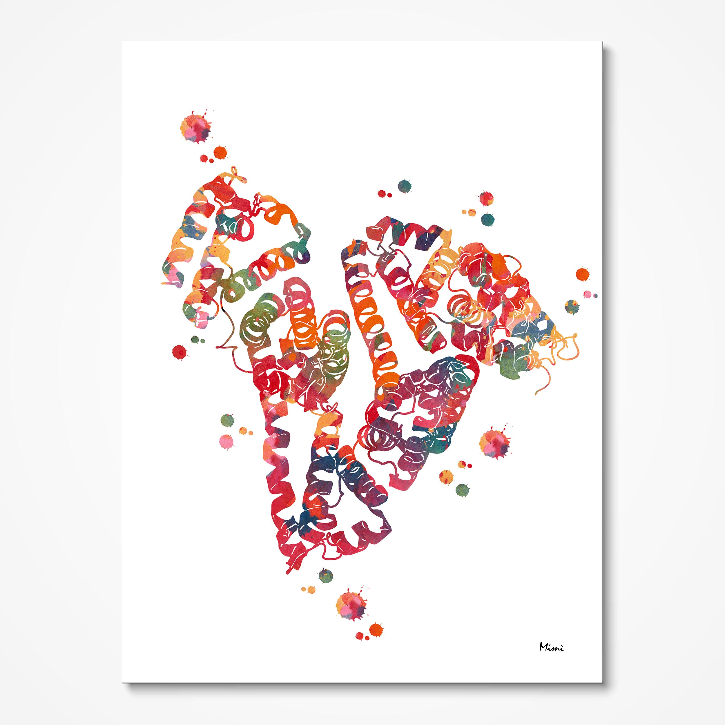 Albumin Molecular Structure watercolor art print for science lab wall decor