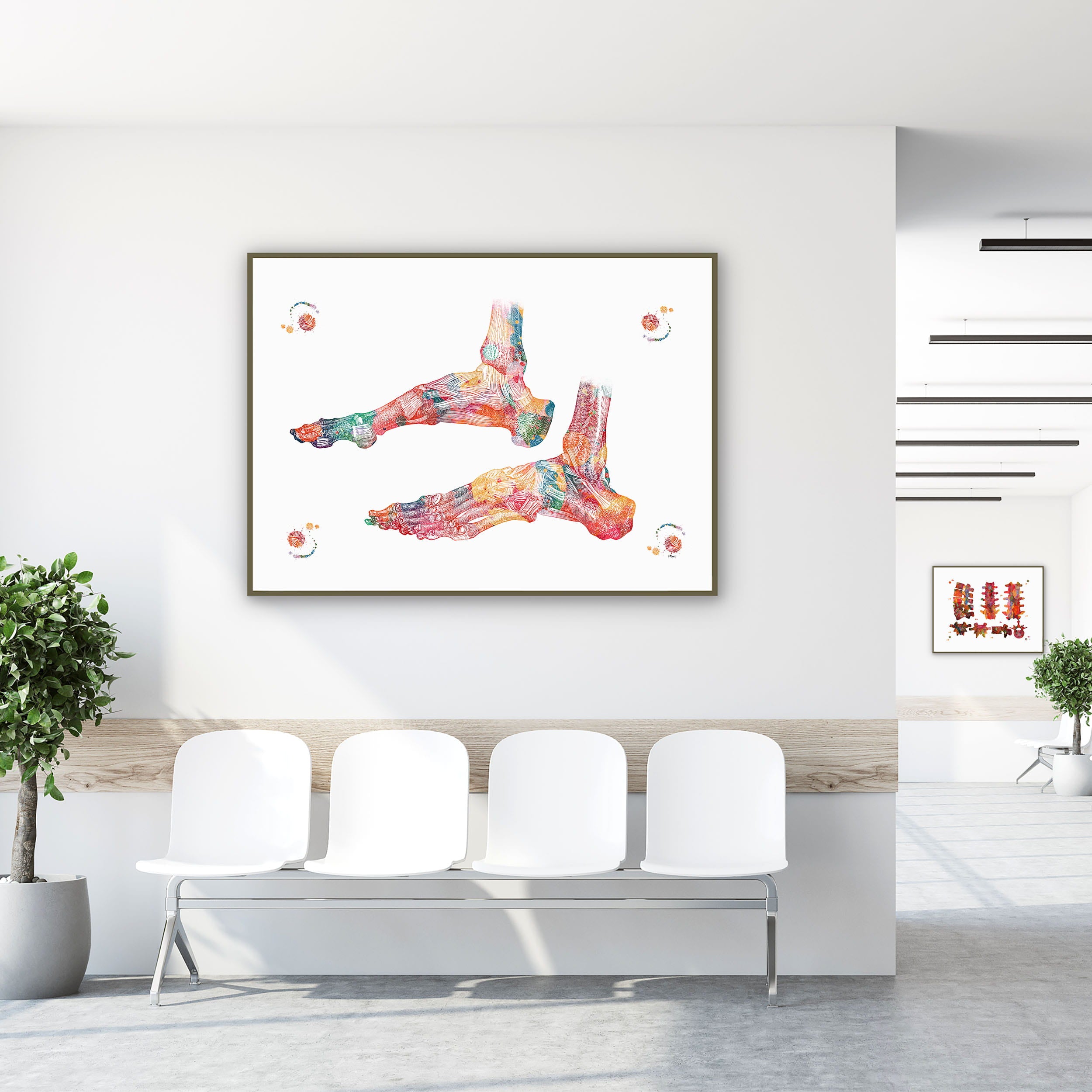 Close-up of ankle bones anatomy watercolor print showing paper texture and grain