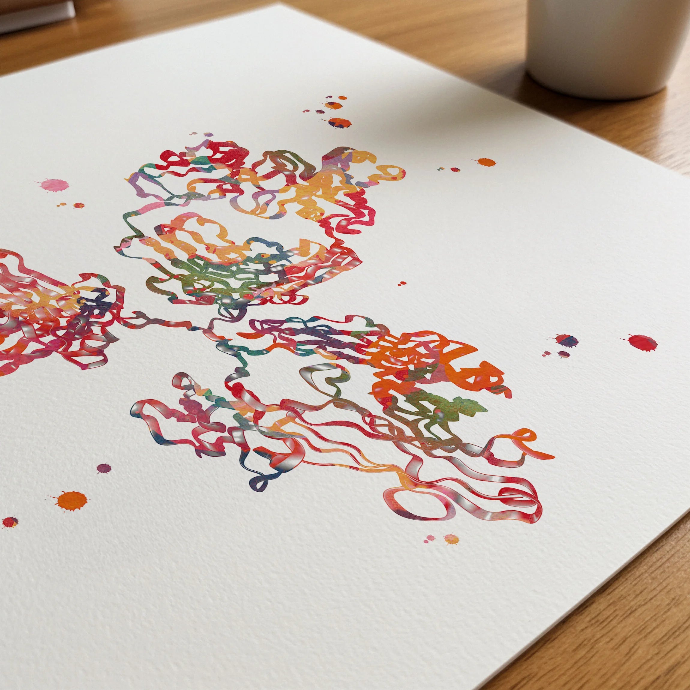 Close-up of antibody immunoglobulin g (igg) watercolor print showing paper texture and grain