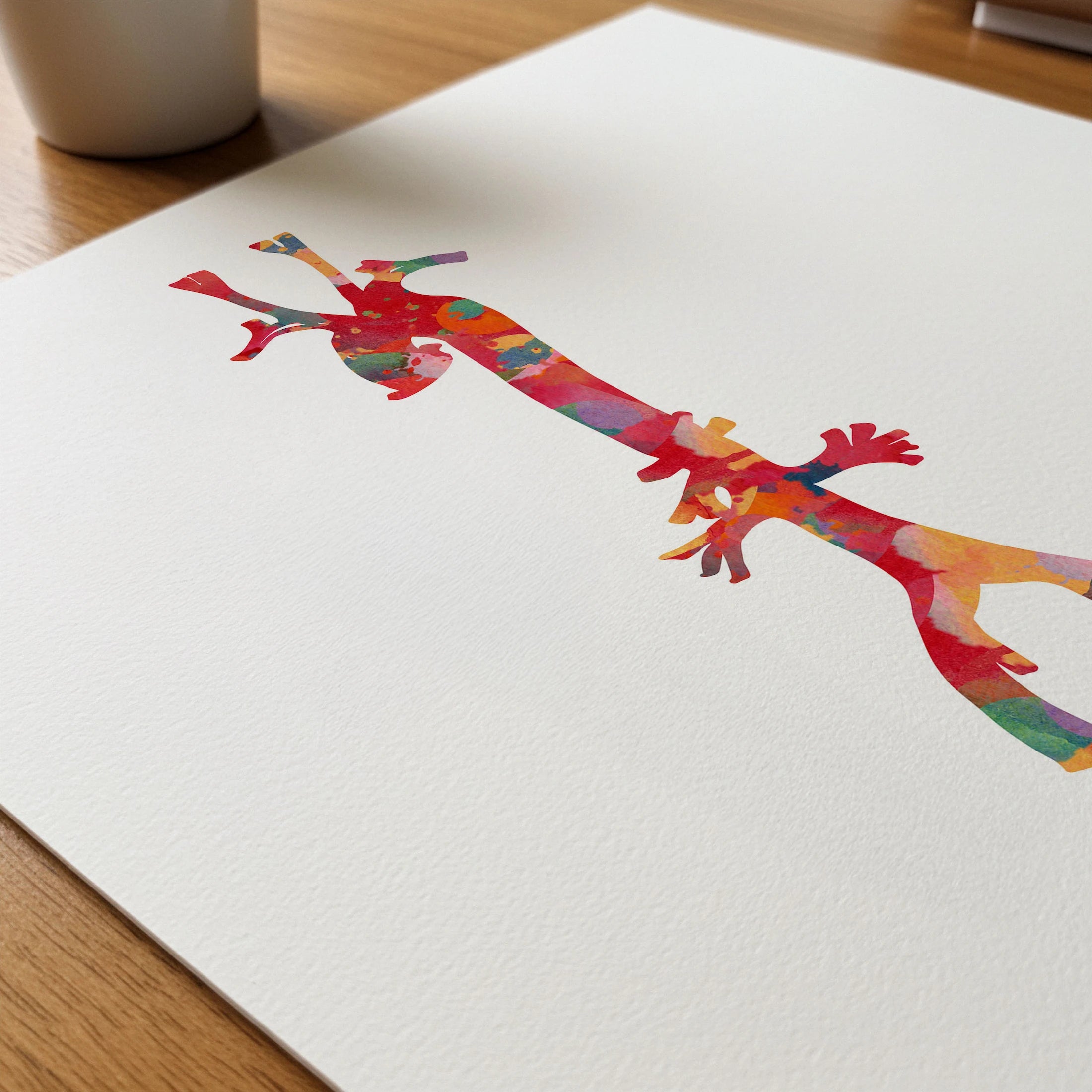 Close-up of aorta anatomy watercolor print showing paper texture and grain