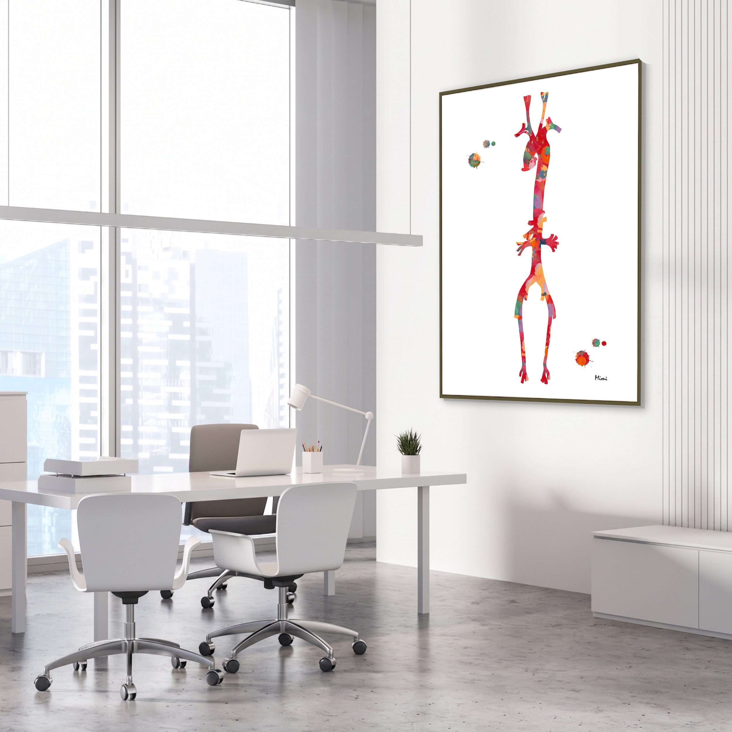 Framed aorta anatomy watercolor print in a vascular clinic