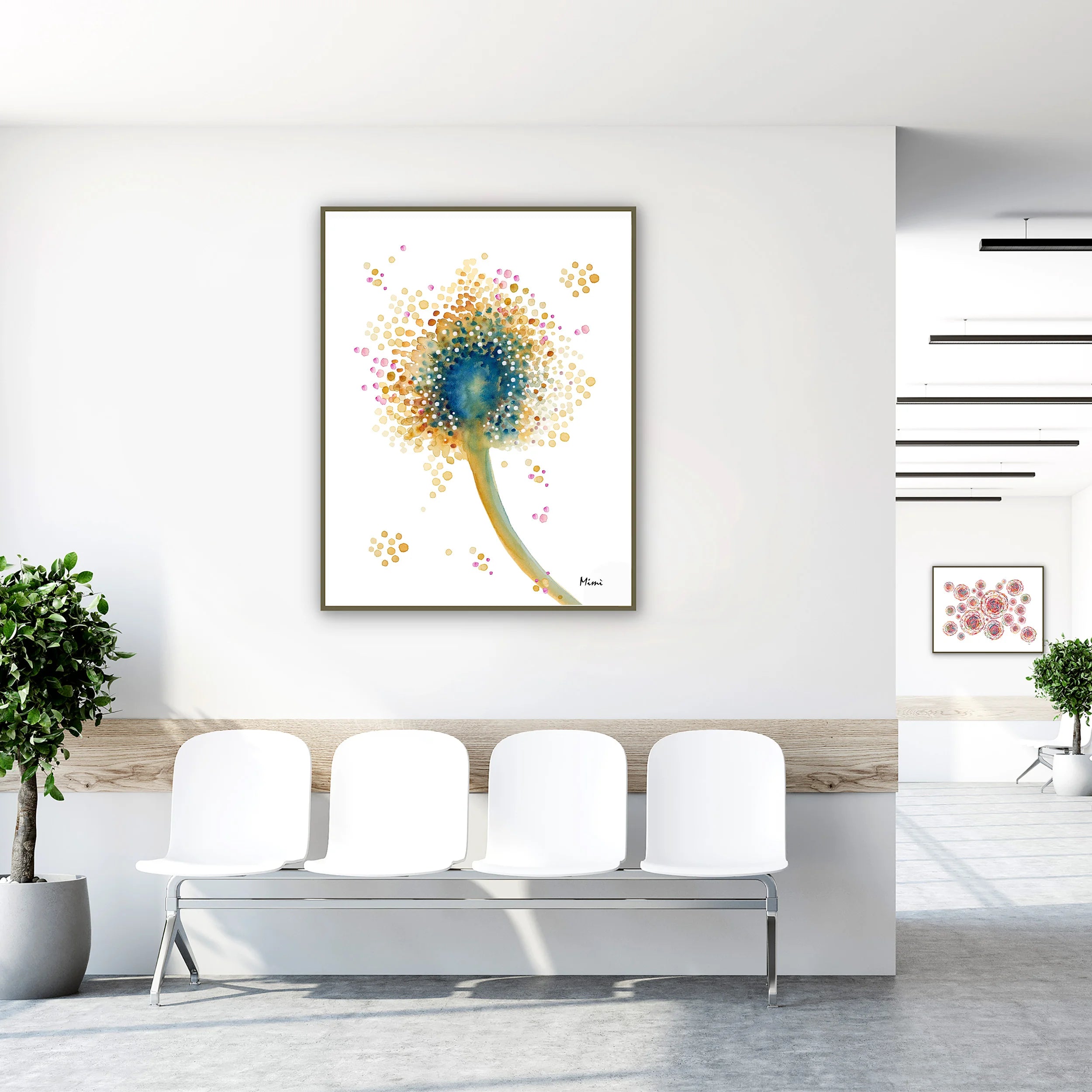 Framed aspergillus fumigatus watercolor print in a clinic waiting room