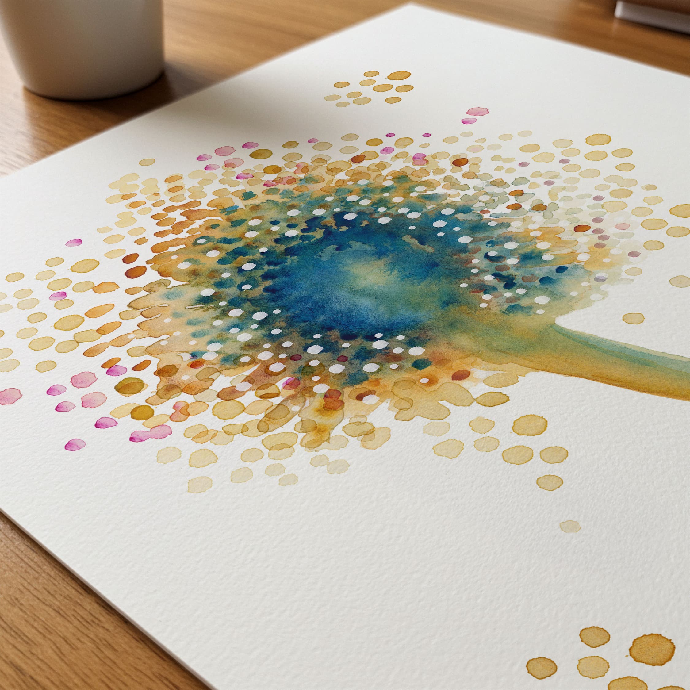 Close-up of aspergillus fumigatus watercolor print showing paper texture and grain