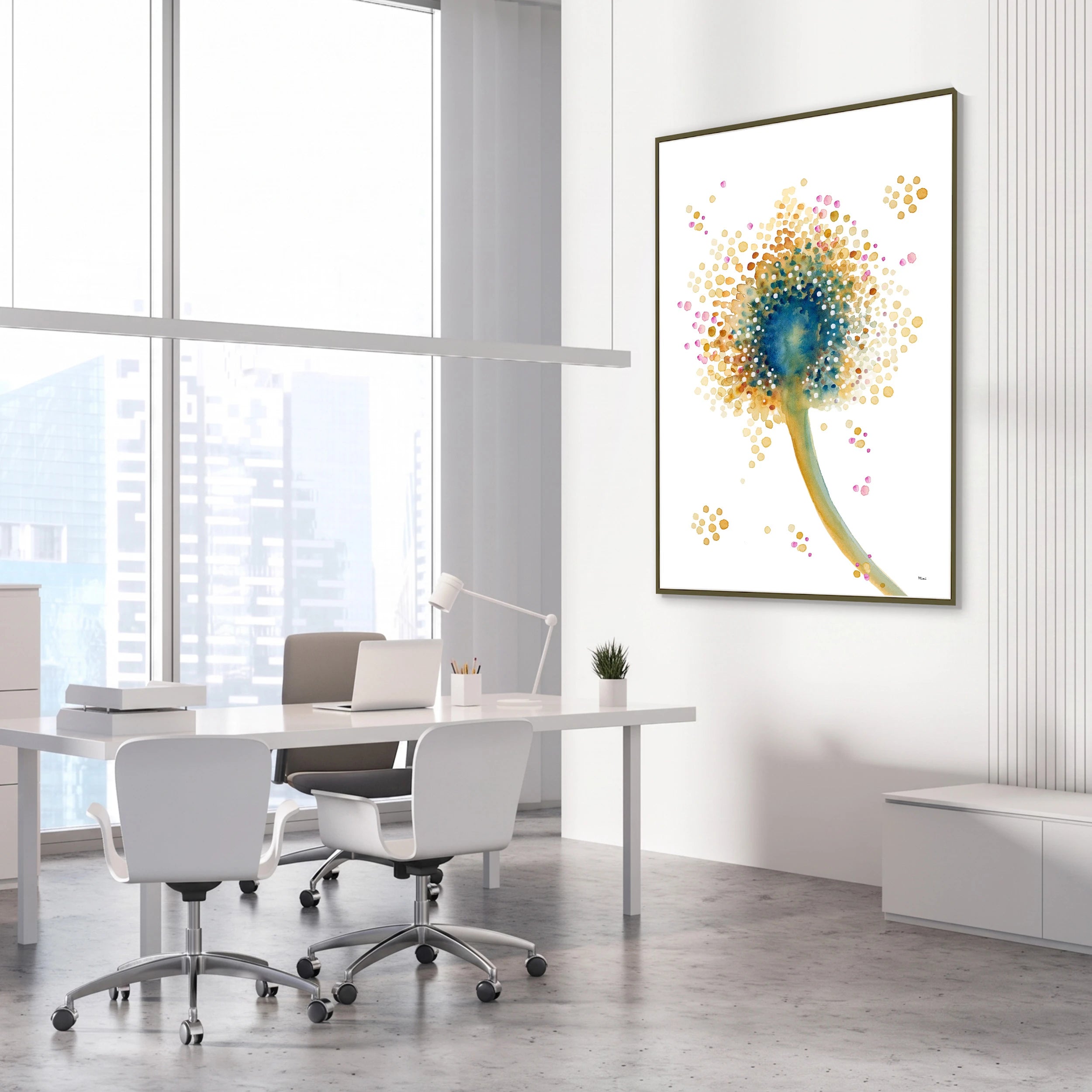 Framed aspergillus fumigatus watercolor print in a science laboratory office