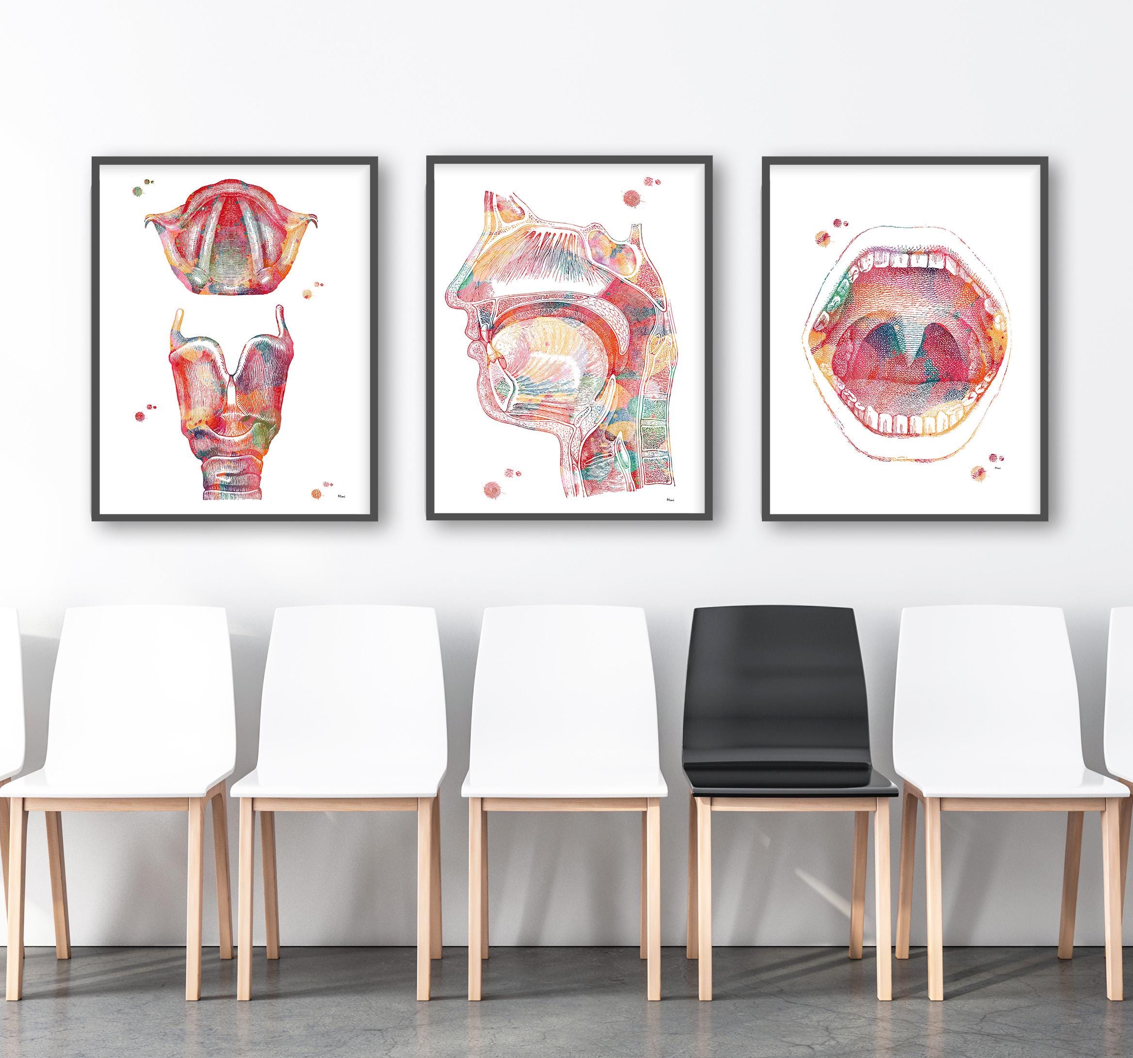 Respiratory System 3 Prints Set Larynx, Air Pathway, Mouth Anatomy Image 1
