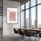 Framed babbage analytical engine watercolor print in a meeting room