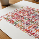 Close-up of babbage analytical engine watercolor print showing paper texture and grain