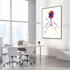 Framed bacteriophage watercolor print in a science laboratory office