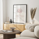Framed binary code tree watercolor print in a warm living room