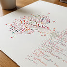 Close-up of binary code tree watercolor print showing paper texture and grain